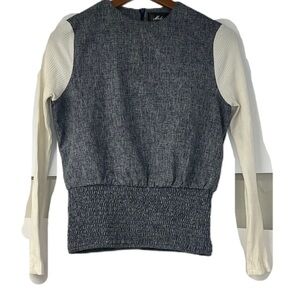 Melirose Woman's Denim + Ivory Knit Lightweight Elastic Waist Top Size 8